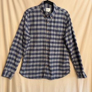 Ben Sherman Men’s L Blue Plaid 100% Cotton Button-Down Flannel Shirt